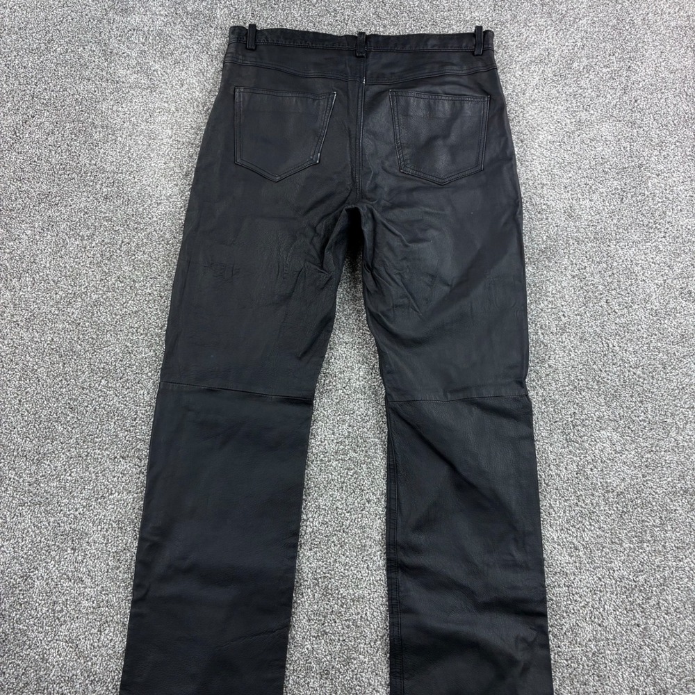 Y2K Morbid Threads Faux Leather Pants Mens 32x32 Black Goth Grunge Biker Rocker - Picture 5 of 7